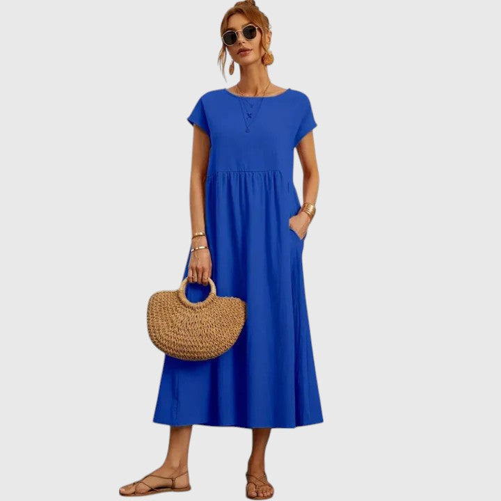 Fenna | Relaxed Midi Dress with Round Neckline & Side Pockets