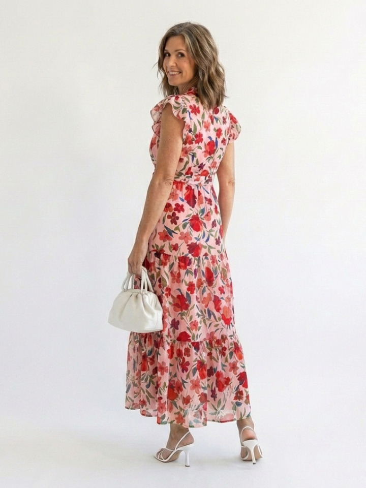 Seraphine | Tiered Floral Midi Dress with V Neckline