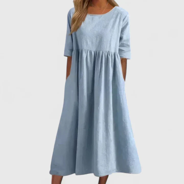 Tavia | A-Line Midi Dress with Light Sleeves & Discreet Pockets