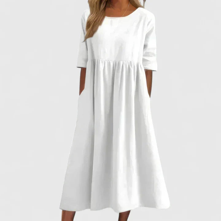 Tavia | A-Line Midi Dress with Light Sleeves & Discreet Pockets