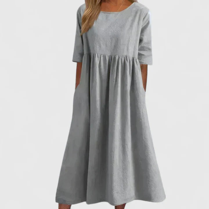Tavia | A-Line Midi Dress with Light Sleeves & Discreet Pockets