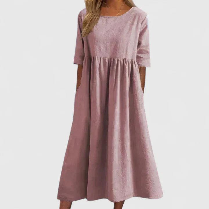Tavia | A-Line Midi Dress with Light Sleeves & Discreet Pockets