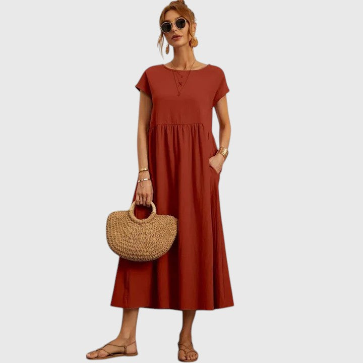 Fenna | Relaxed Midi Dress with Round Neckline & Side Pockets