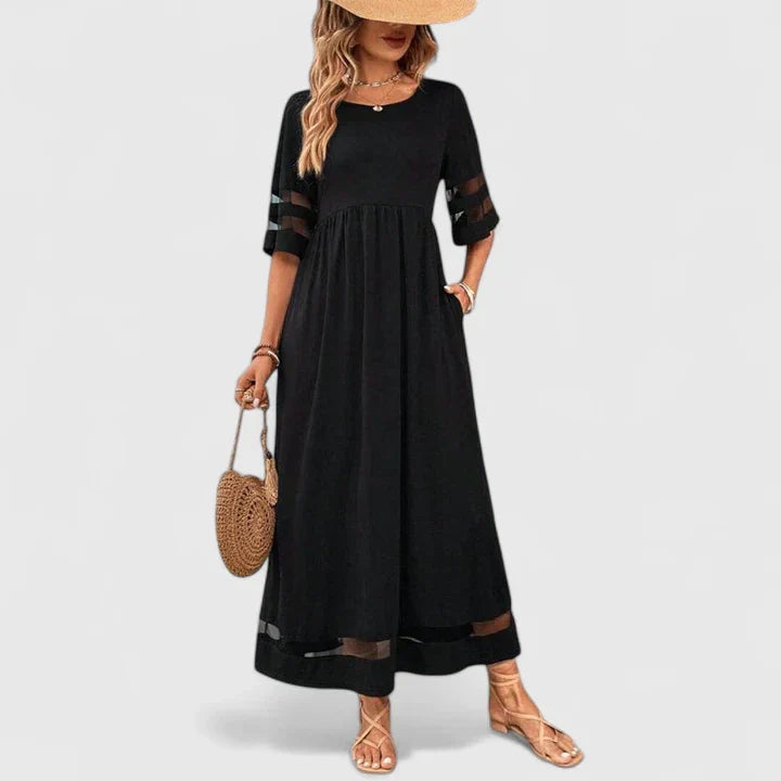 Delia | Empire Waist Midi Dress with Flowing Skirt & Tummy Coverage