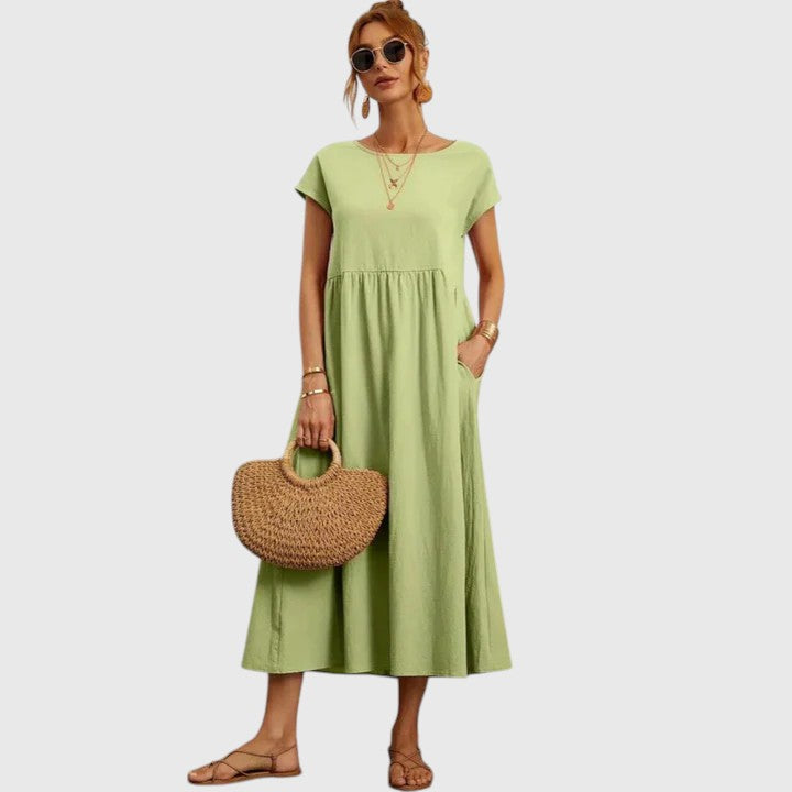 Fenna | Relaxed Midi Dress with Round Neckline & Side Pockets