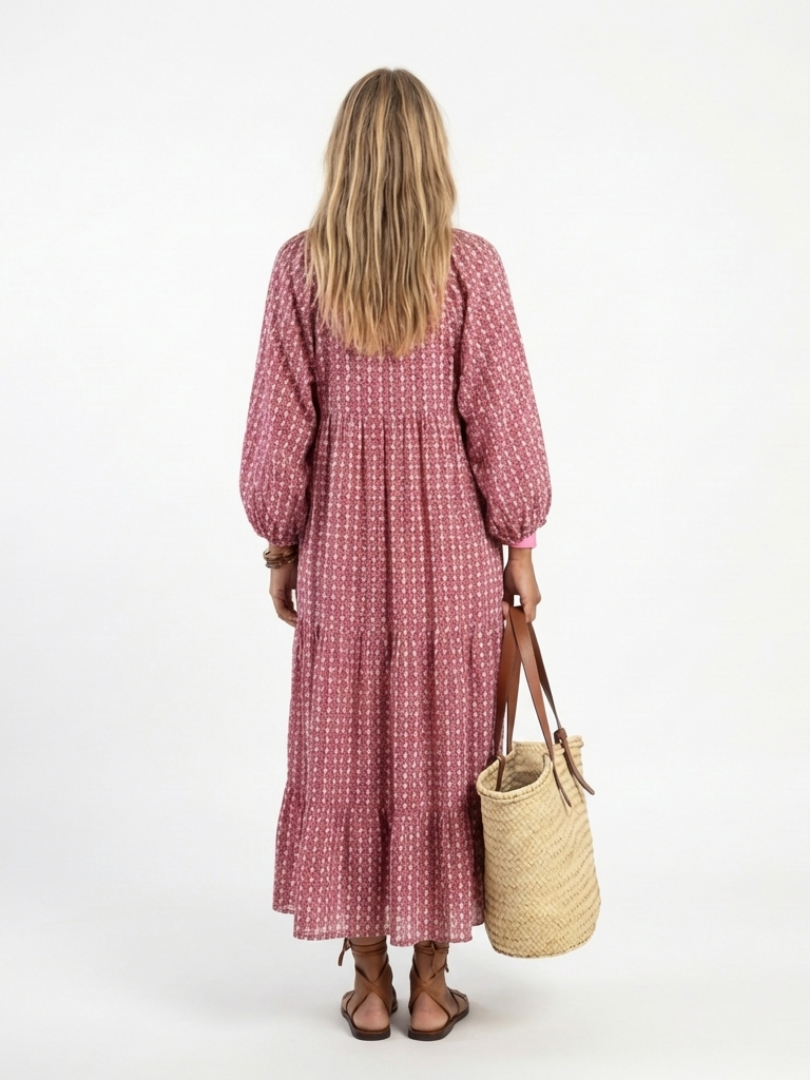 Simone | Geometric Print Midi Dress with Long Sleeves