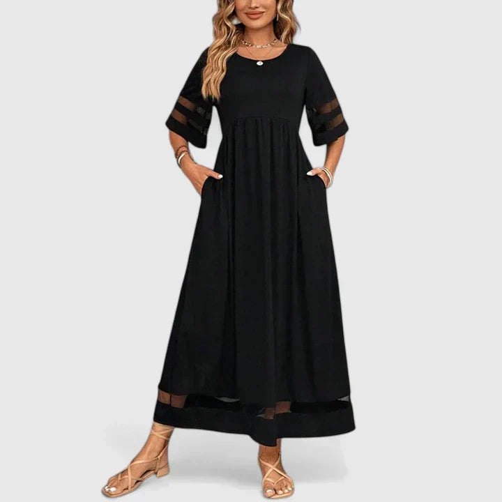 Delia | Empire Waist Midi Dress with Flowing Skirt & Tummy Coverage