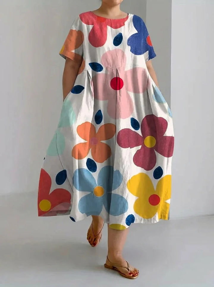 Rosie | Retro Botanical Floral Print Loose Midi Dress