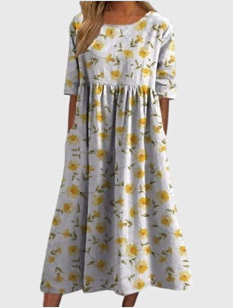 Tara | Flowy Midi Dress with Embroidered Detail & Flattering Fit