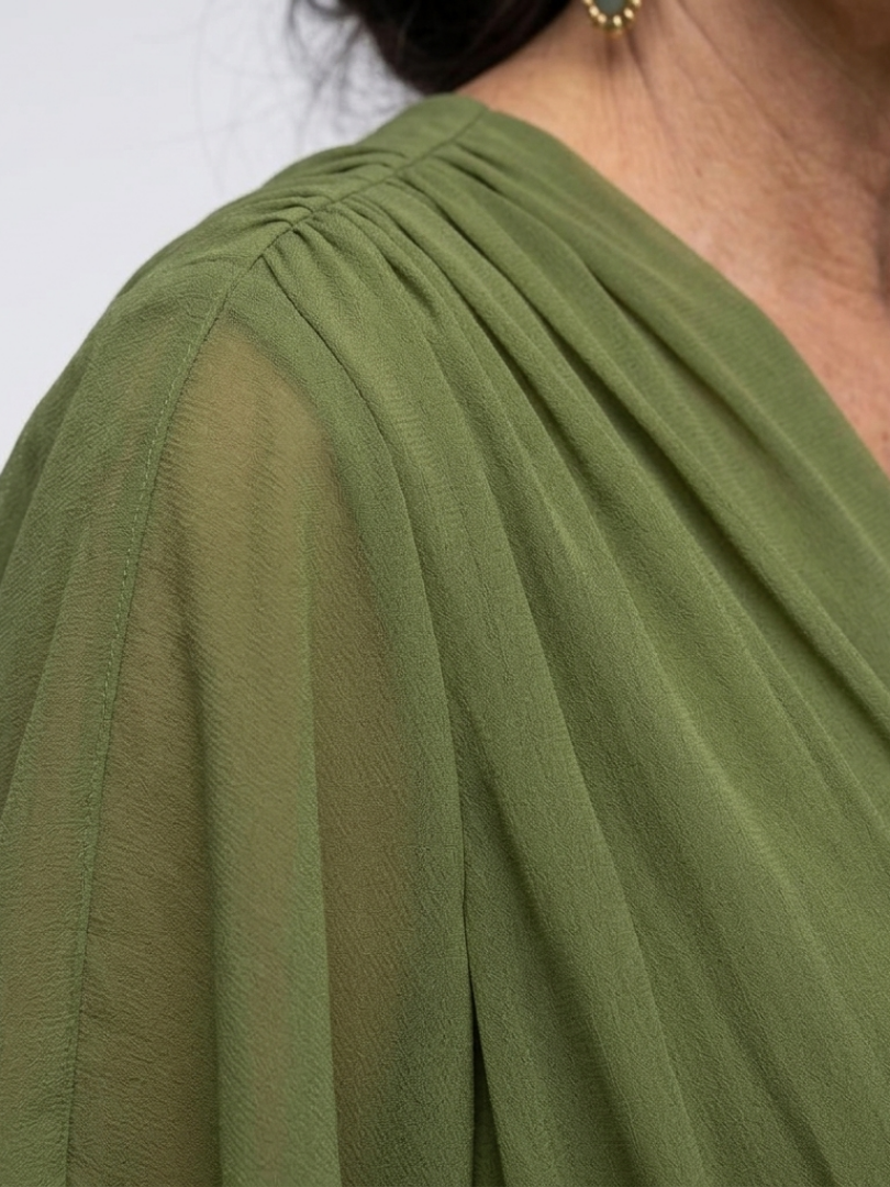 Camille | Draped Midi Dress with V Neckline & Waist Tie