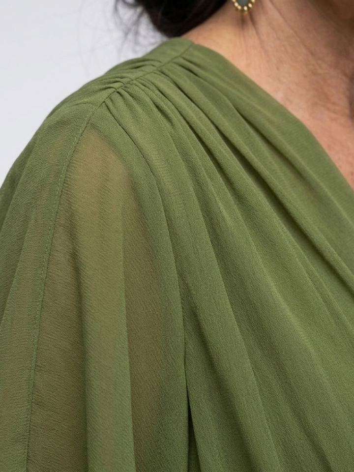 Camille | Draped Midi Dress with V Neckline & Waist Tie