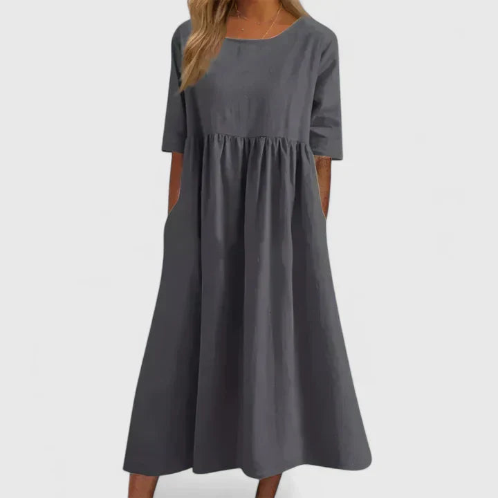 Tavia | A-Line Midi Dress with Light Sleeves & Discreet Pockets