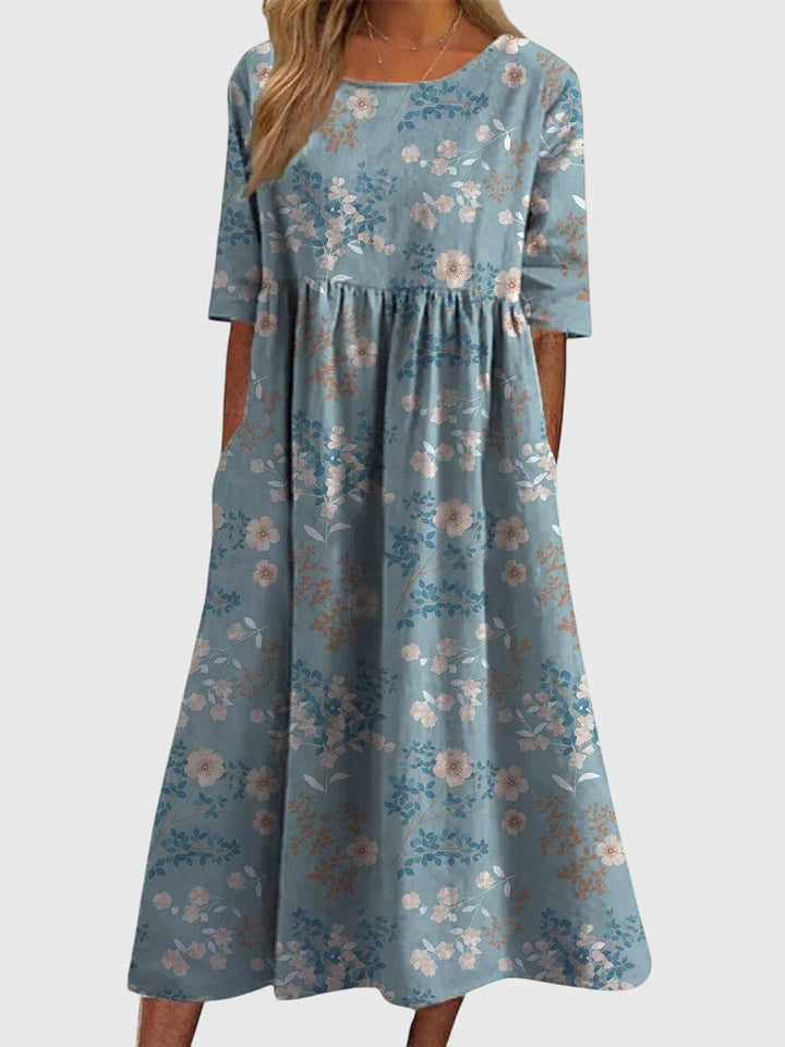 Tara | Flowy Midi Dress with Embroidered Detail & Flattering Fit