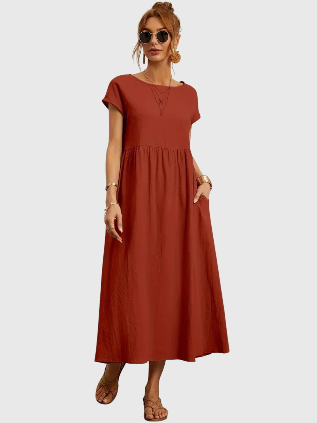 Giselle | Relaxed Midi Dress with Side Pockets & Breathable Fabric