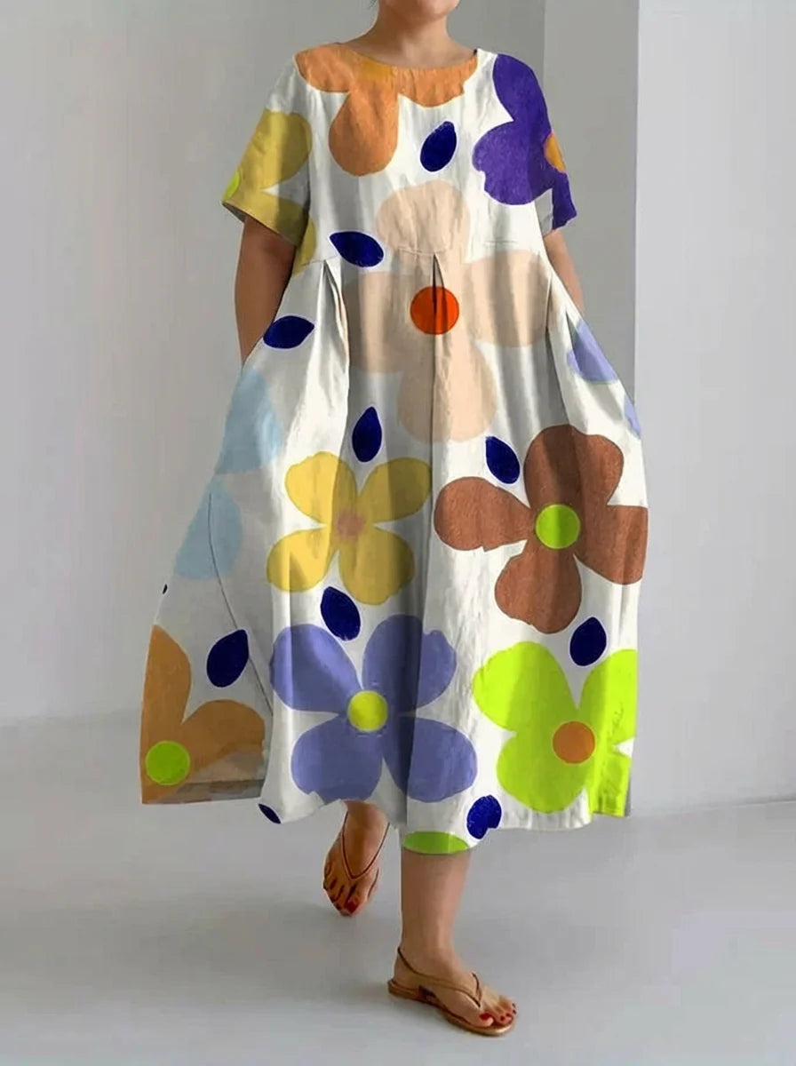 Rosie | Retro Botanical Floral Print Loose Midi Dress
