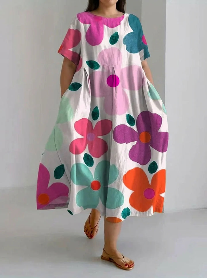 Rosie | Retro Botanical Floral Print Loose Midi Dress