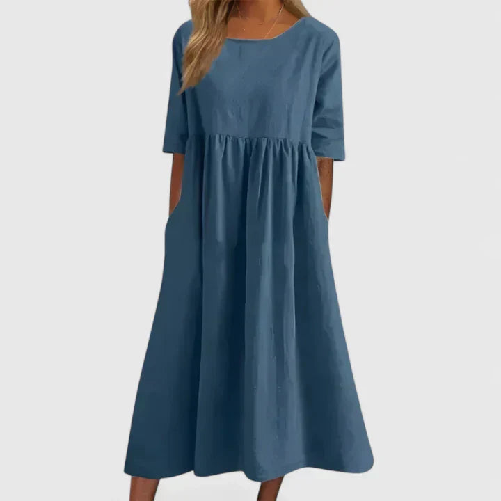 Tavia | A-Line Midi Dress with Light Sleeves & Discreet Pockets
