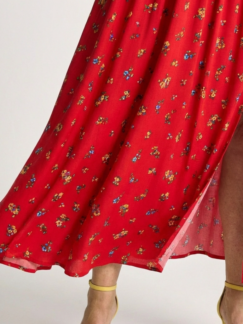 Tessa | Floral Puff Sleeve Midi Dress with Square Neckline