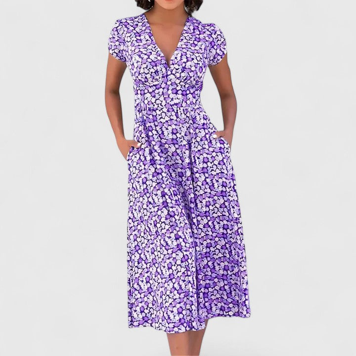 Rosa | Heart Neckline Midi Dress with Flowy Flared Skirt