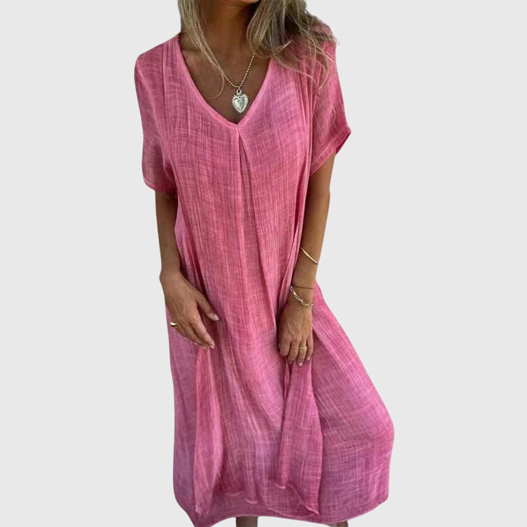 Freya | Lightweight V Neck Midi Dress with Loose Comfortable Fit
