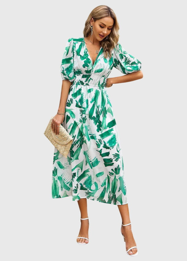 Marlene | Floral Print Midi Dress with Smocked Waist & Flowy Skirt