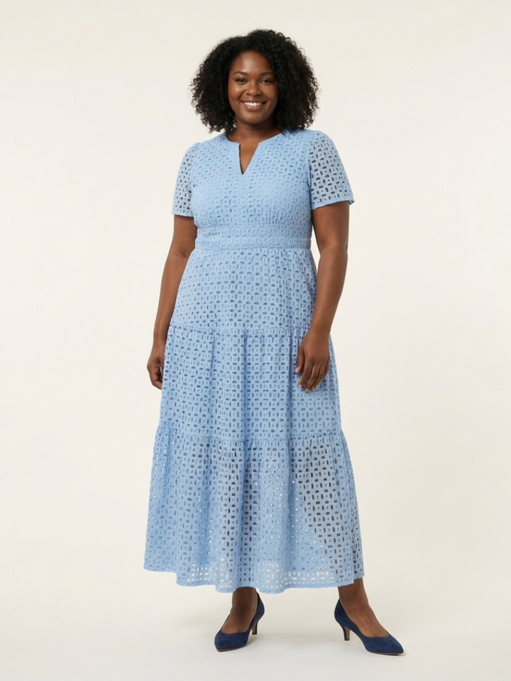 Petra | Tiered Midi Dress with V Neckline & Short Sleeves