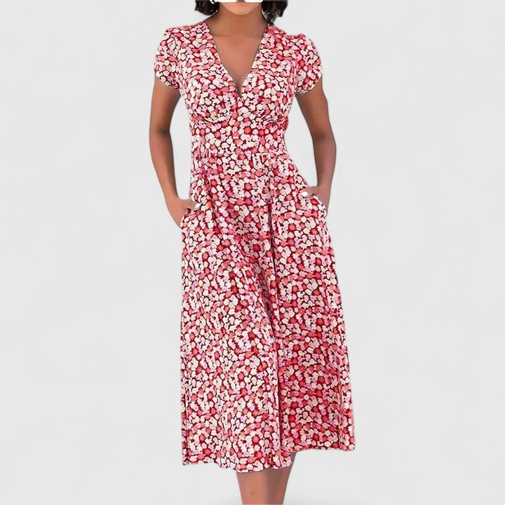 Rosa | Heart Neckline Midi Dress with Flowy Flared Skirt