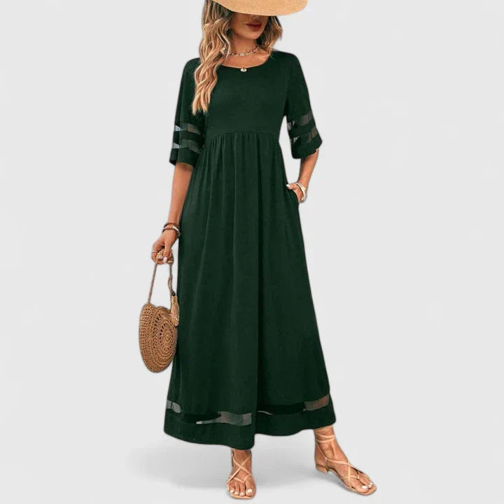Delia | Empire Waist Midi Dress with Flowing Skirt & Tummy Coverage
