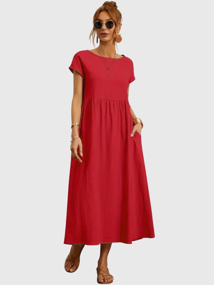 Giselle | Relaxed Midi Dress with Side Pockets & Breathable Fabric