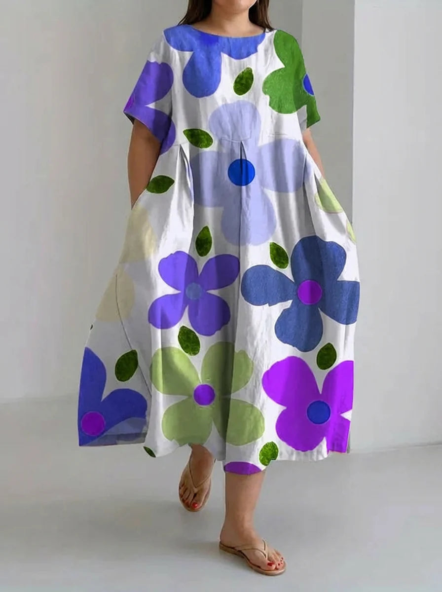 Rosie | Retro Botanical Floral Print Loose Midi Dress
