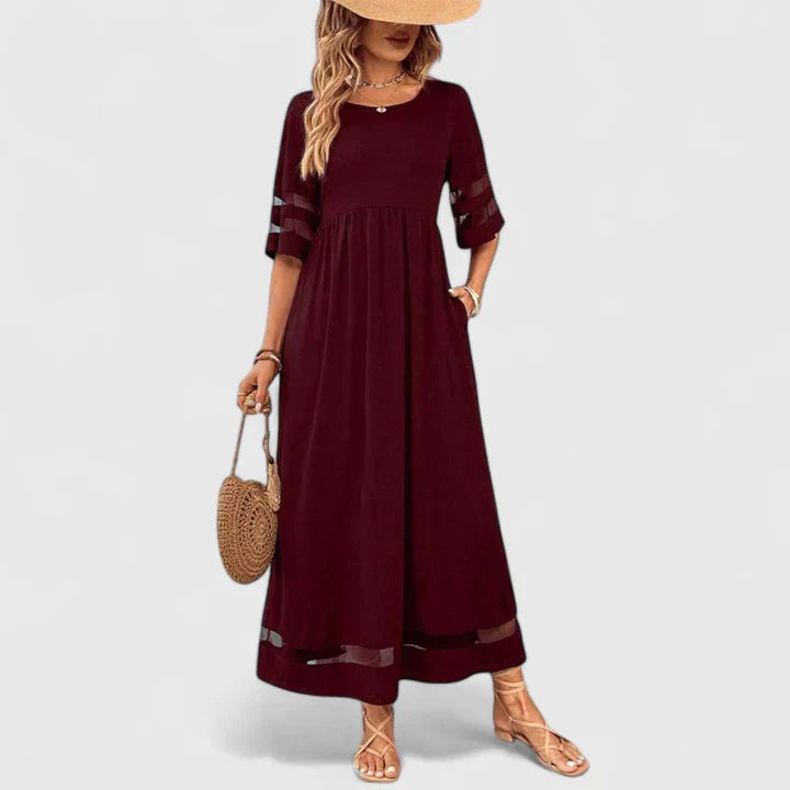 Delia | Empire Waist Midi Dress with Flowing Skirt & Tummy Coverage