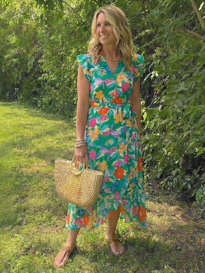 Seraphine | Tiered Floral Midi Dress with V Neckline