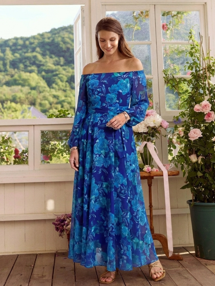 Greta | Floral Maxi Dress with Off Shoulder Detail