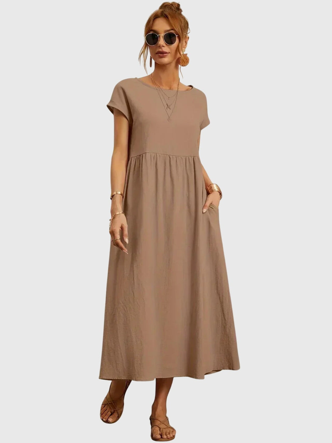 Giselle | Relaxed Midi Dress with Side Pockets & Breathable Fabric