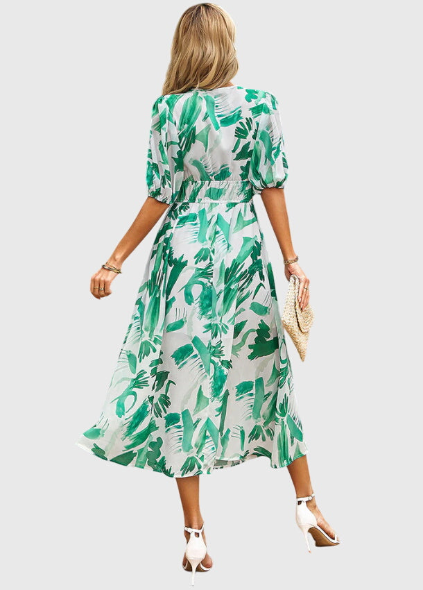 Marlene | Floral Print Midi Dress with Smocked Waist & Flowy Skirt