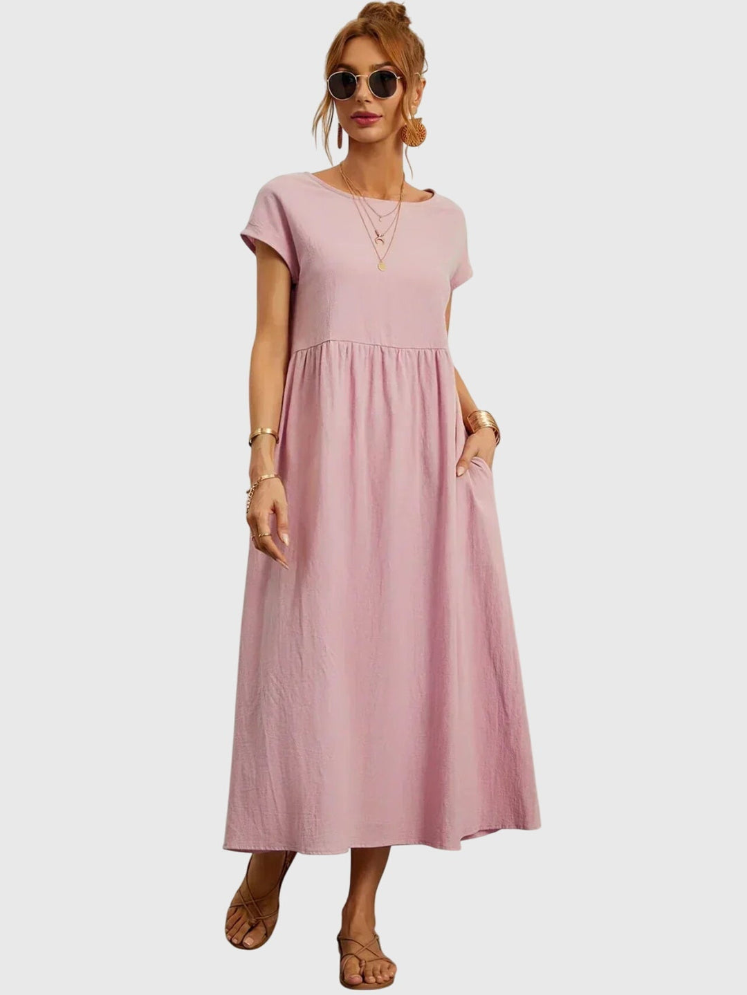Giselle | Relaxed Midi Dress with Side Pockets & Breathable Fabric