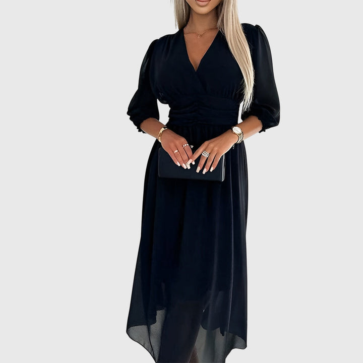 Chloe | Silky Chiffon Midi Dress with Lightweight Flattering Drape