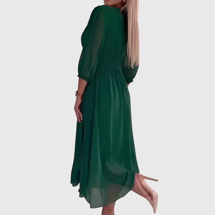 Chloe | Silky Chiffon Midi Dress with Lightweight Flattering Drape