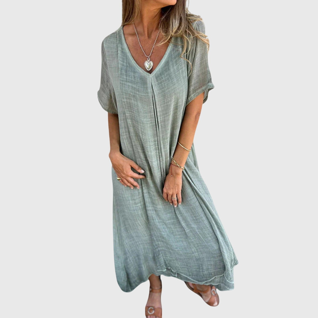 Freya | Lightweight V Neck Midi Dress with Loose Comfortable Fit