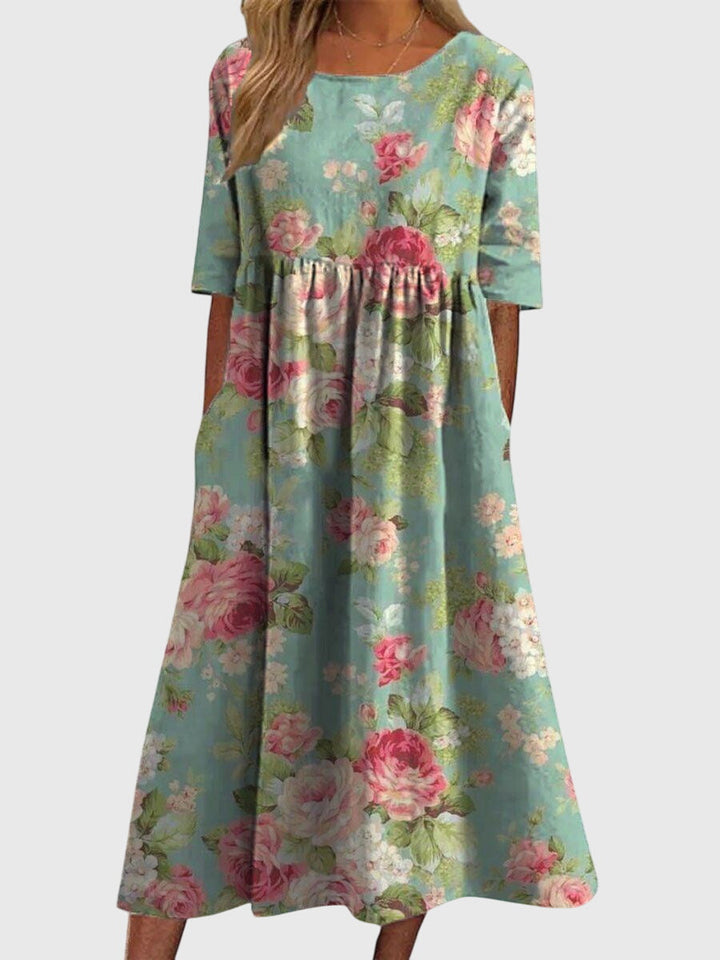 Tara | Flowy Midi Dress with Embroidered Detail & Flattering Fit