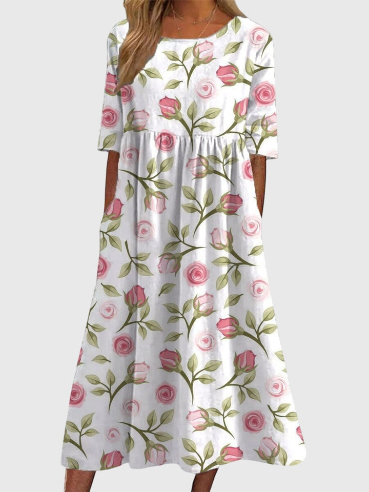 Tara | Flowy Midi Dress with Embroidered Detail & Flattering Fit
