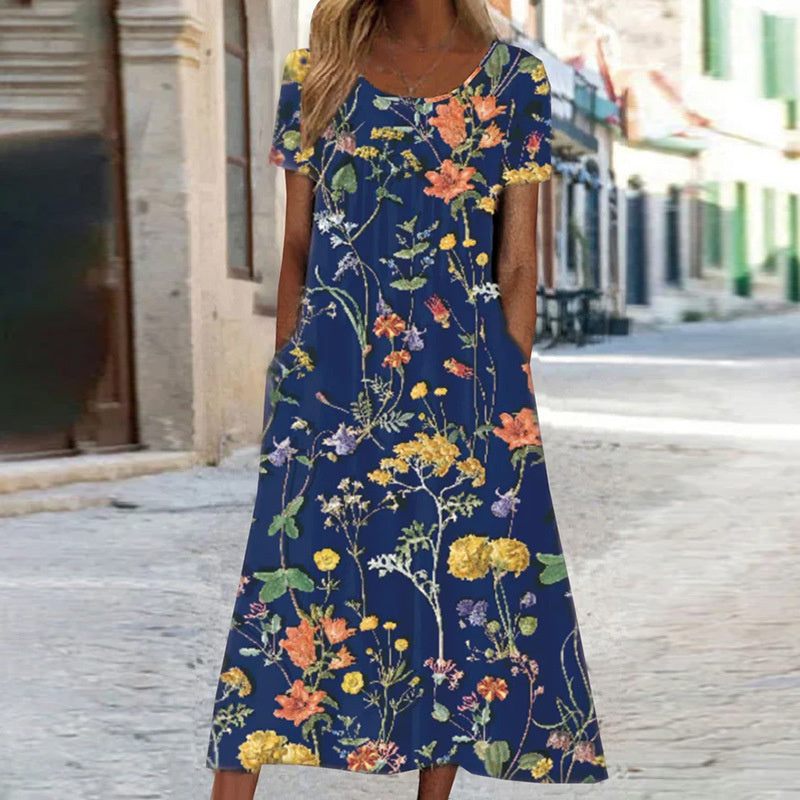 Sam | Boho Floral Midi Dress with Tummy Coverage