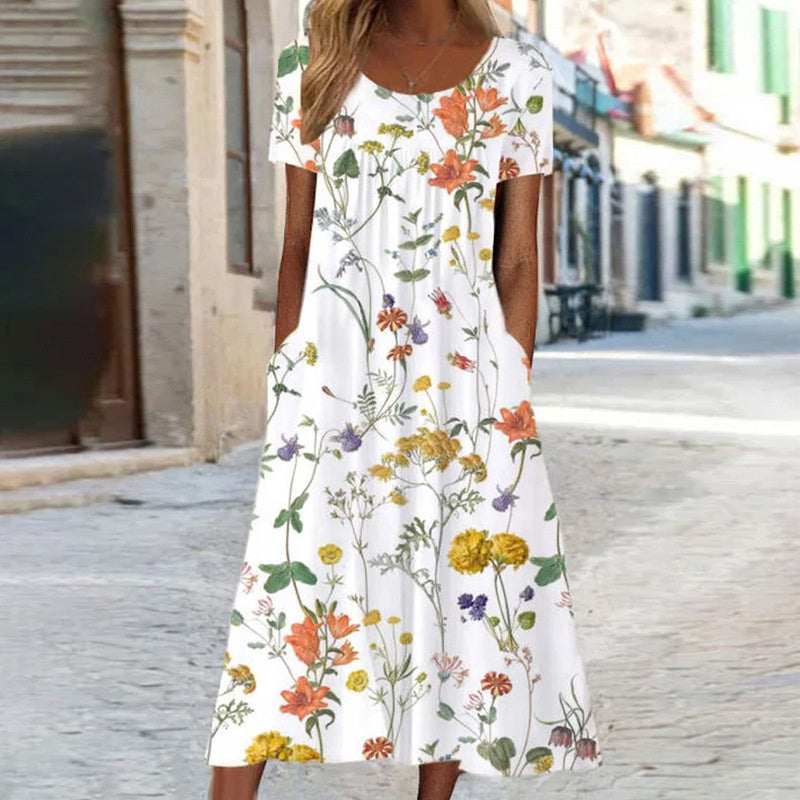Sam | Boho Floral Midi Dress with Tummy Coverage