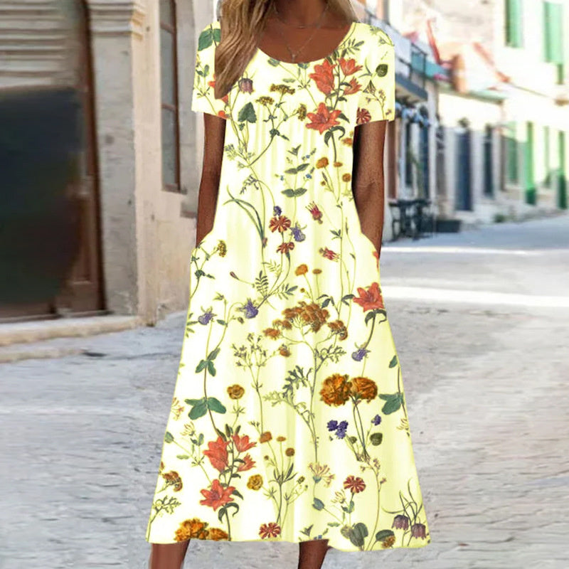 Sam | Boho Floral Midi Dress with Tummy Coverage