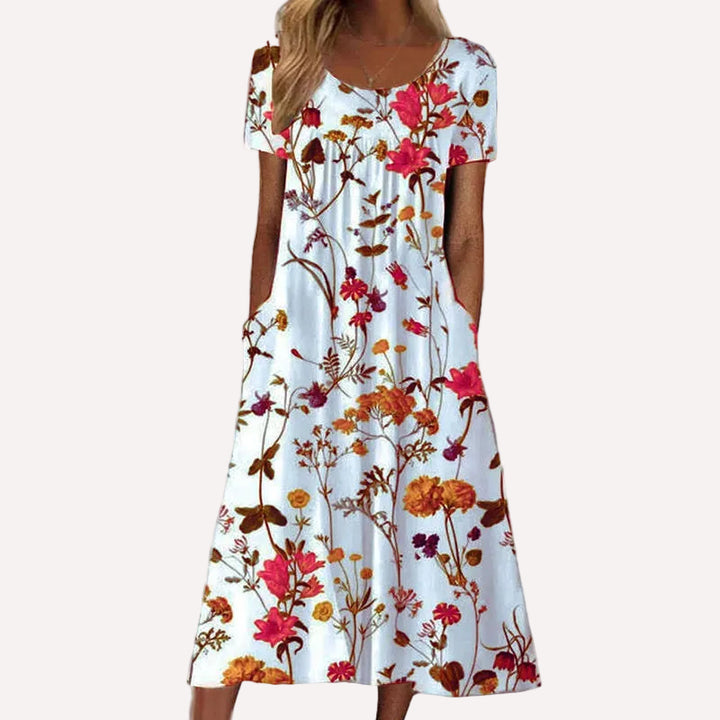Sam | Boho Floral Midi Dress with Tummy Coverage