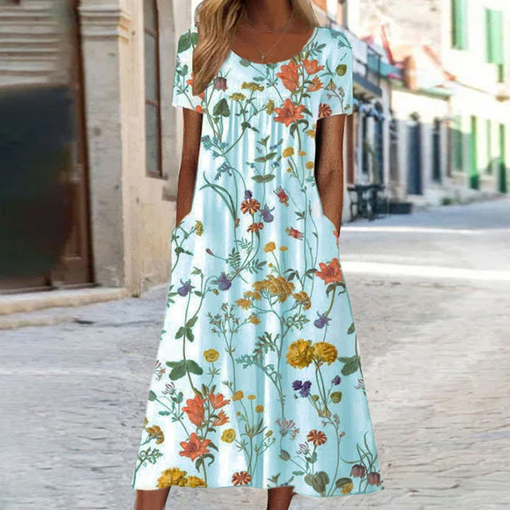 Sam | Boho Floral Midi Dress with Tummy Coverage