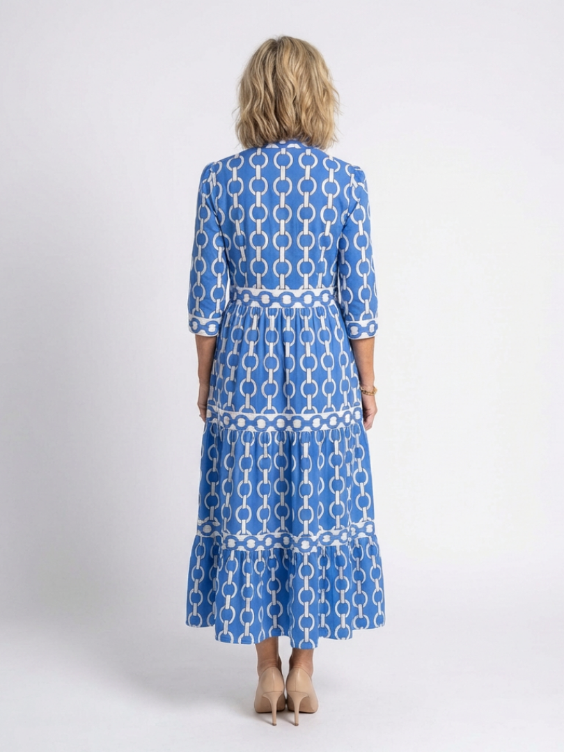 Renée | Chain Pattern Midi Dress with Three Quarter Sleeves