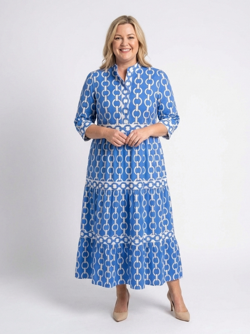Renée | Chain Pattern Midi Dress with Three Quarter Sleeves