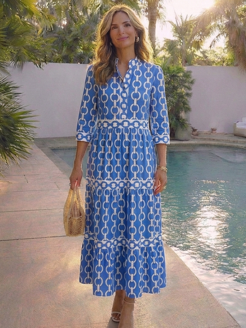Renée | Chain Pattern Midi Dress with Three Quarter Sleeves