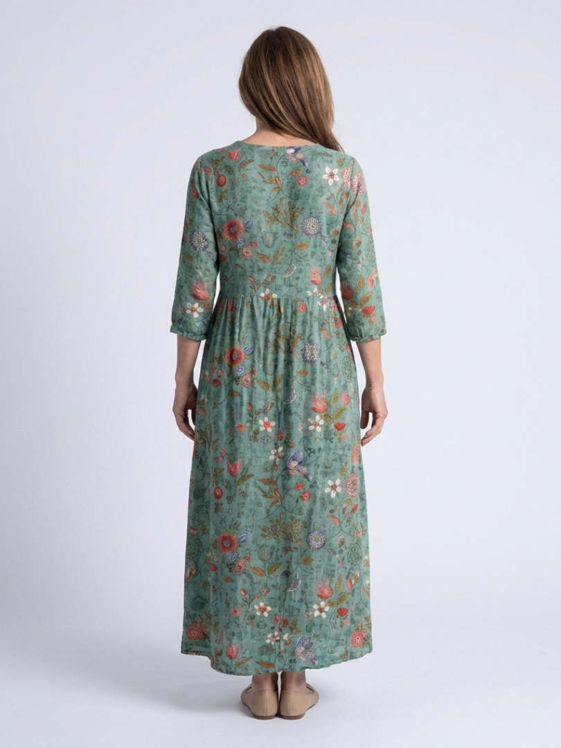 Solange | Floral Maxi Dress with Three Quarter Sleeves & V Neckline